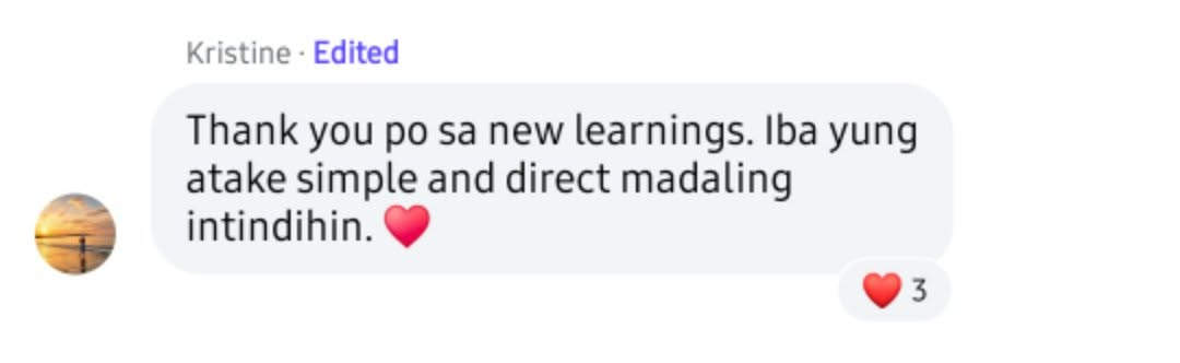 Original feedback screenshot from Kristine